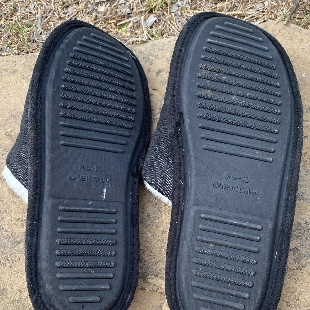 True Religion black denim slippers mens 9/10 faux fur soft comfy loungewear